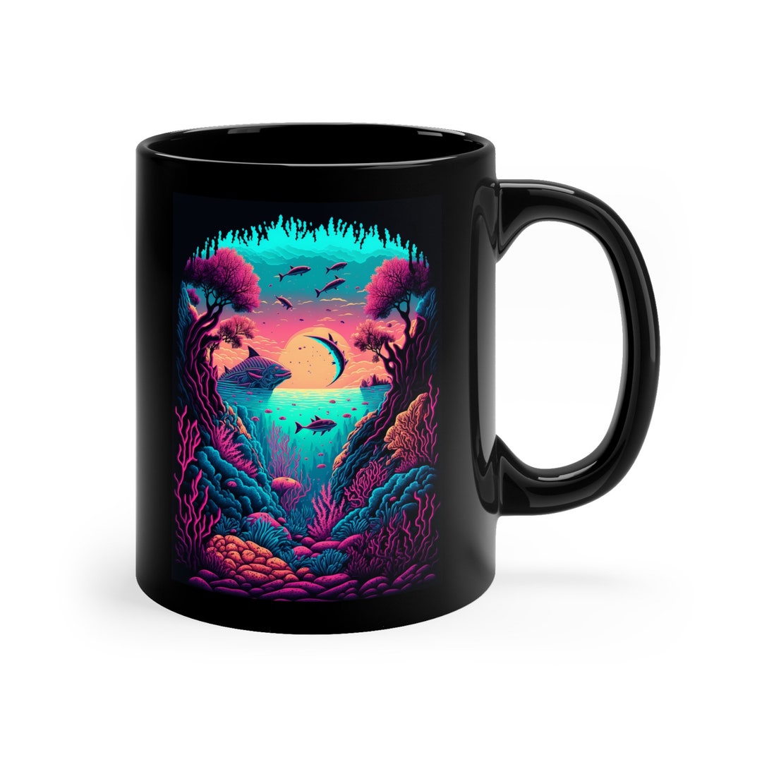 Vaporwave Art Black Coffee Mug Synthwave Mug Retrowave - Etsy