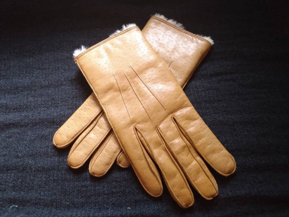 Vintage English Leather Kid Gloves With Real Fur … - image 1