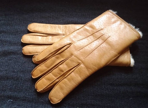 Vintage English Leather Kid Gloves With Real Fur … - image 5