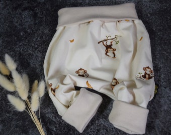 Pumphose Baby "Archie der Affe" | mitwachsend | handgenäht | Lätzchen optional | Geschenk Geburt | Babyparty I 0-3M | 3-6M | 6-9M | 9-12M