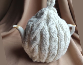 Tea cosy Teapot cover white cable knitting Hand knitted tea cozy for teapot Mother's Day gift Housewarming gift