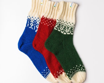 Hand knit socks 3 pairs pack, Cute socks, Soft wool leg warmers, Scandi socks, Great family kit, Handmade socks, Made in Ukraine