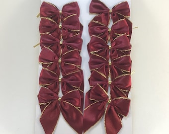 5,5 cm Schleifen, 12 weinrote Satinschleifen, Set mit 12 handgefertigten Schleifen, Weihnachtsbaumschleifen, Weihnachtsdeko, Bastelmaterial, Applikationen, Ornamente