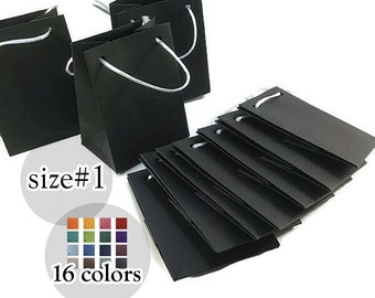 100 pcs Black Mini Paper bag with rope handles, Matte Paper Party Gift Bags,16 colors, Luxury Wedding, Baby Shower