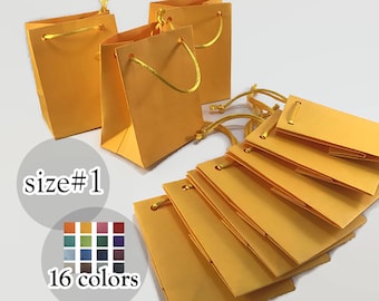 10 Mini bolsa de papel amarilla con asas de cuerda, bolsas de regalo de fiesta de papel mate, 16 colores, boda de lujo, baby shower, bolsas de cumpleaños, elegir color