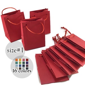 10 Red Extra Small Gift Paper bag with rope handles, Red Matte Paper Party Gift Bags, 16 colors, Wedding, Baby Shower, Birthday