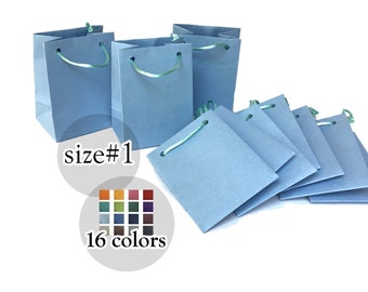10 Light blue Mini Paper bag with rope handles, Matte Paper Party Gift Bags,16 colors, Luxury Wedding, Baby Shower, Birthday bags