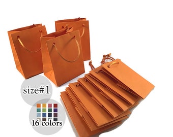Set of 10 Orange Mini Paper bag with rope handles, Matte Paper Party Gift Bags, Efalin paper, 16 colors, Wedding, Baby Shower, Birthday