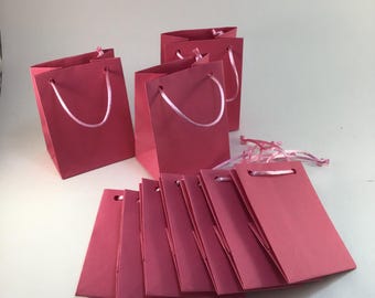 10 Pink Extra Small Gift Paper bag with rope handles, Matte Paper Party Gift Bags,16 colors, Wedding, Baby Shower, Birthday, Choose Color