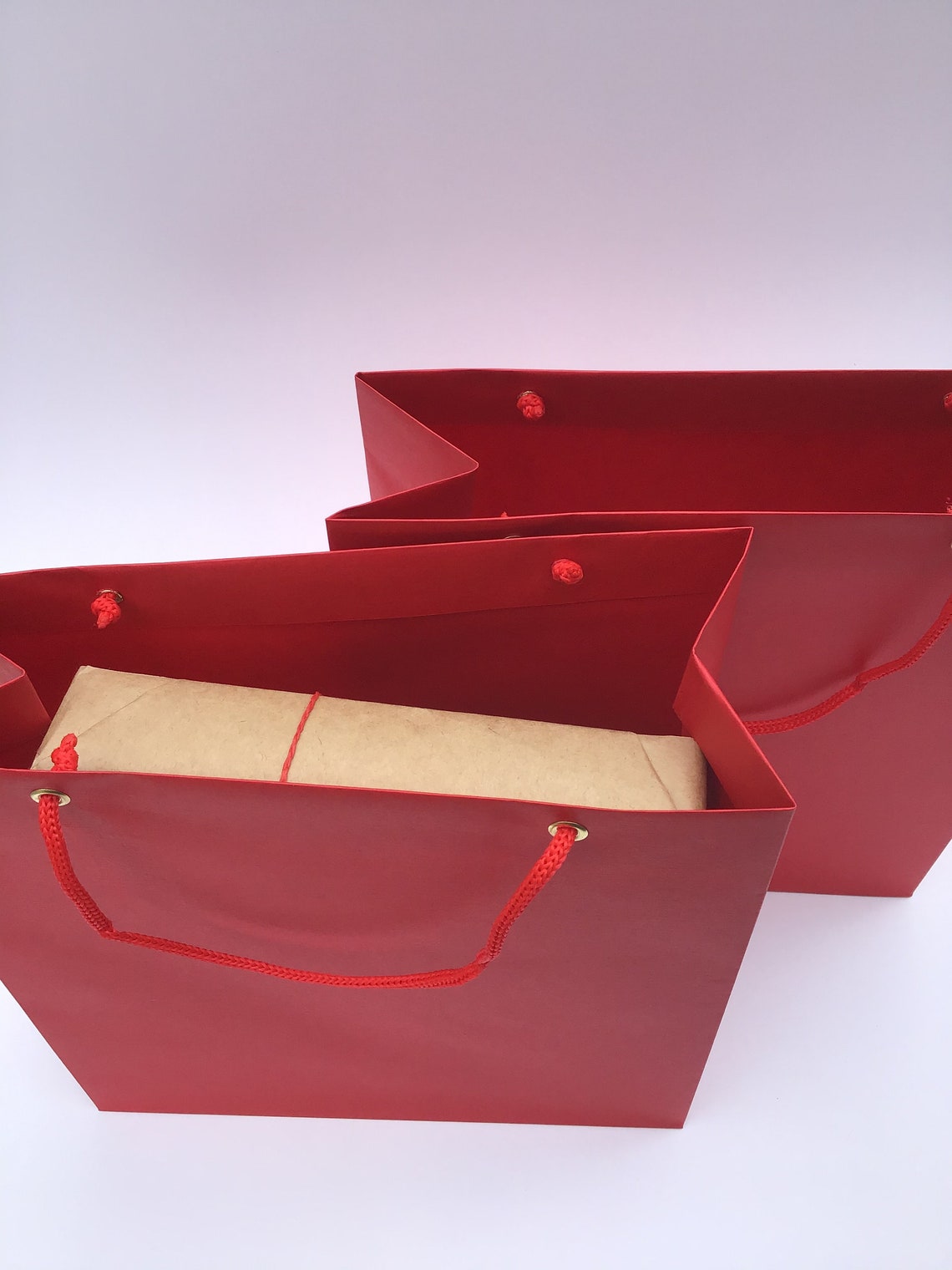10 red paper bags with rope handles Medium Paper Party Bags Etsy