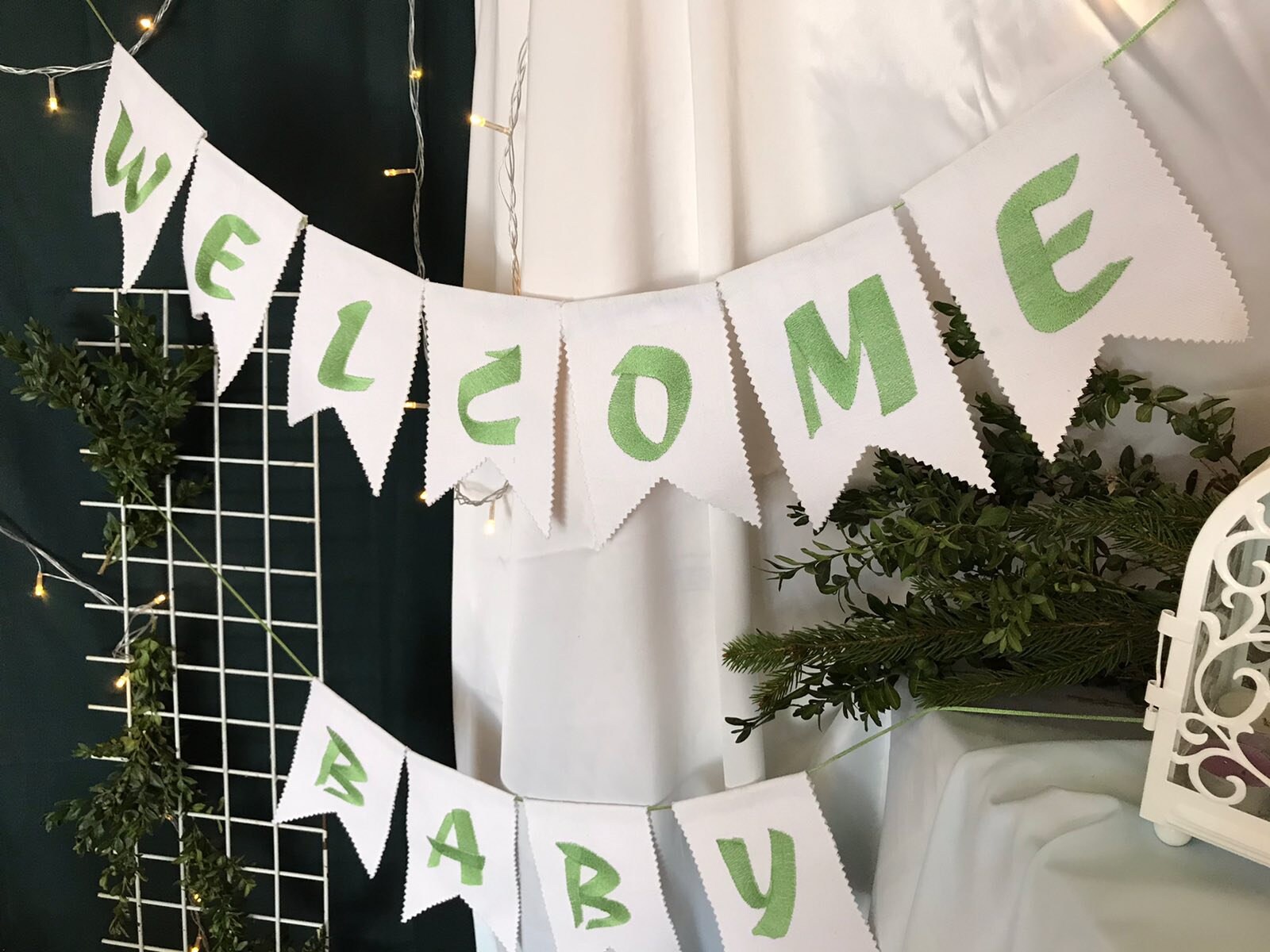 Welcome baby Flags Banner Garland Flags Bunting Embroidery | Etsy