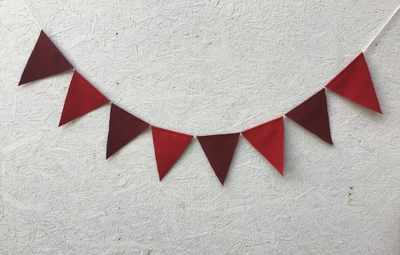 Red & Burgundy fabric Bunting Banner, Outdoor Flag Garland, Wedding bunting, Nursery wall hanging, Birthday Party garland, playroom decor