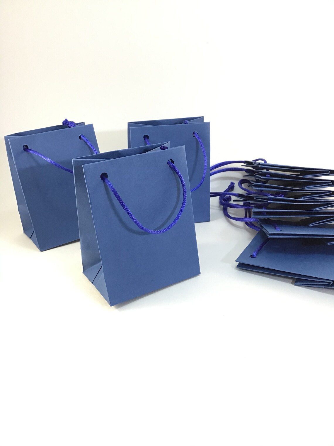 10 Blue Extra Small Gift Paper Bag With Rope Handles Matte Etsy