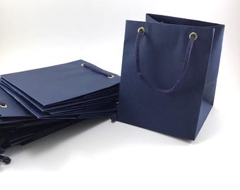 Blue Paper Gift Bags, Matte Party Favor Bags, Set of 10