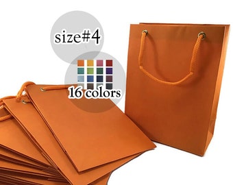 10 Orange small paper bags with rope handles, Matte paper party gift bags, Wedding, Baby Shower, Birthday bags, 16 Colors