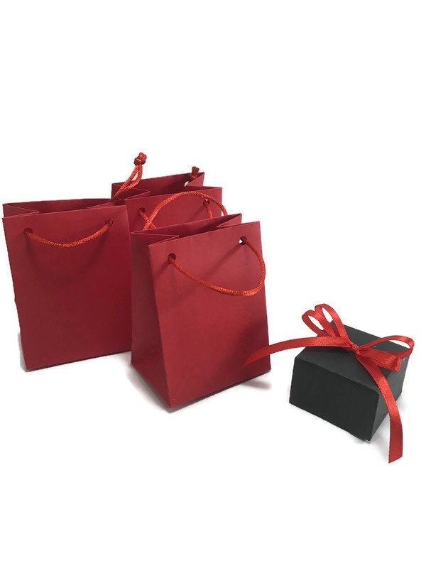 250 Sacs Cadeaux Papier Kraft Rouge Avec Poignées - Pour Boutique, Merchandising, événements