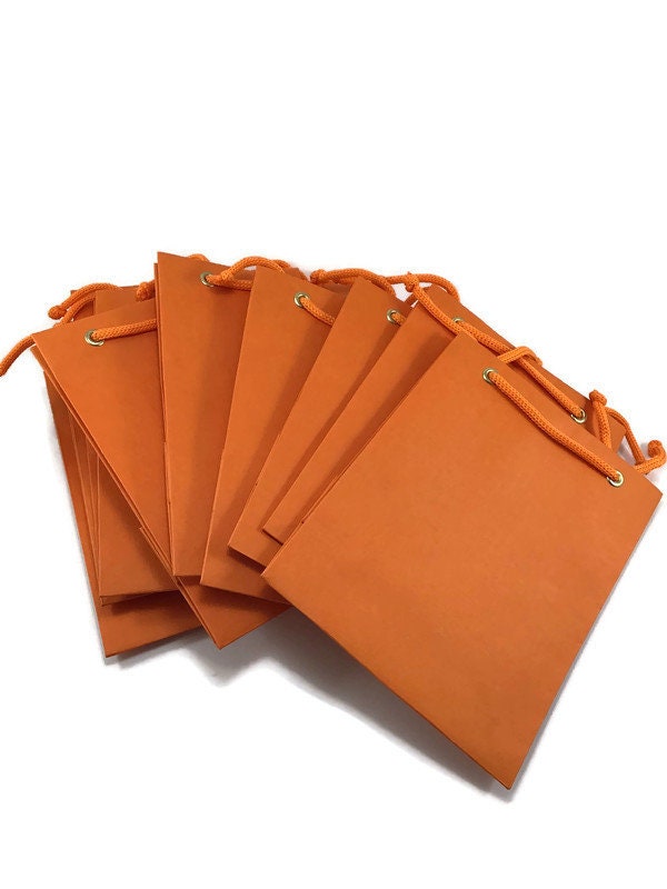 10 Orange Small Paper Bags With Rope Handles Matte Paper Etsy