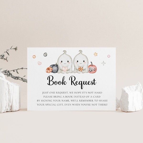 Editable Twins Halloween Books Request Card, Little Boo Bring A Book Card, Books For Babies Card, Book Instead Of Card, S121