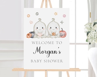 Twins Little Boo Shower Welcome Sign, Twin Baby Shower Welcome, Halloween Baby Shower Sign, Editable Welcome Sign, Instant Download, S121