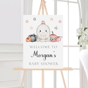 Little Boo Girls douche welkom teken, meisje baby shower welkom, Halloween baby shower teken, bewerkbare welkomst teken, Instant Download, S120