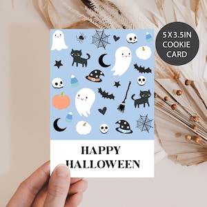 Halloween Mini Cookie Card, Trick Or Treat Cookie Card, Blue Printable Mini Cookie Cards, Cute Halloween Cookie Card, Bakery Printable, HB11