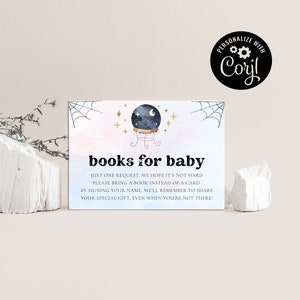Editable Halloween Gender Reveal Books For Baby Card, Pink and Blue Bring A Book Card, Book Request Insert, Book Instead of Card Insert