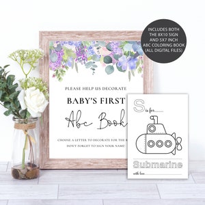 ABC Book Baby Shower, Alphabet Book Baby Shower, ABC Coloring Book, Baby&#39;s First ABC Book, Circus Baby Shower Games