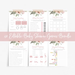 Dusty Pink Baby Shower Games, Greenery Shower Games Pack, Virtual Baby Shower Games, Printable Shower Games, Baby Shower Bingo, Set 444