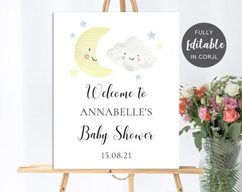 Editable Twinkle Twinkle Welcome Sign, Star and Moon Welcome Sign, Printable Baby Shower Entry Sign, Little Star Baby Shower Sign