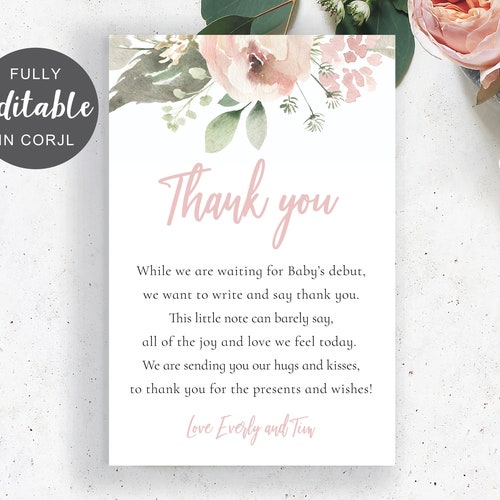 Editable Drive by Blush Floral Thank You Card Pink Shower by Etsy