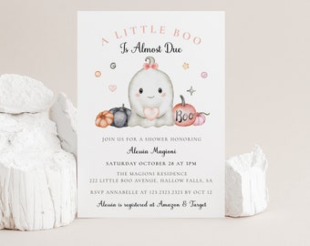 Halloween Baby Shower Invitation, Baby Girl Shower Invite, Little Boo Baby Invitation, Virtual Invite, Pink Ghost Invite, Hey Boo, S120