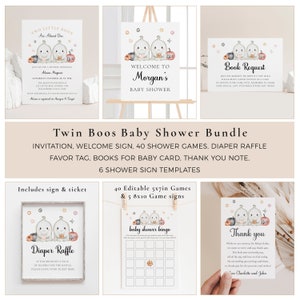 Editable Twin Little Boos Baby Shower Bundle, Two Little Boos Baby Shower Set, Halloween Baby Shower Bundle, Halloween Twins Baby Shower