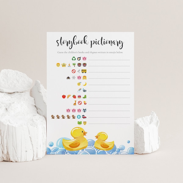 Emoji Pictionary Game, Storybook Emoji Game, Baby Shower Emoji Game, Rubber Duck Shower Games, Rubber Duckie Shower, Ducky Baby Shower SET20