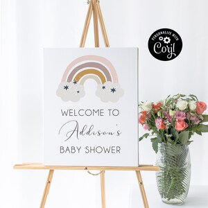 Editable Rainbow Welcome Sign, Baby Shower Welcome Sign, Muted Rainbow Baby Shower, Girls Baby Shower, Instant Download