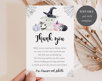 EDITABLE Little Pumpkin Thank You Note, Baby Shower Thank You Card, Halloween Baby Shower Thank you, Printable Baby Shower Note