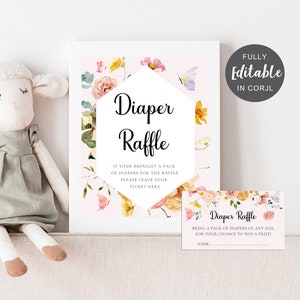 Editable Dusty Pink Butterfly Diaper Raffle, Butterfly Diaper Raffle Sign, Butterflies Nappy Raffle Sign, Floral Diaper Raffle Set, SET39
