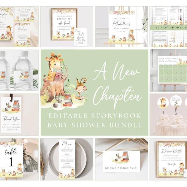 Storybook Baby Shower Bundle, A New Chapter Baby Shower Pack, Fairy Tale Baby Bundle, Book Themed Baby Shower Set, Virtual Baby Shower, S252