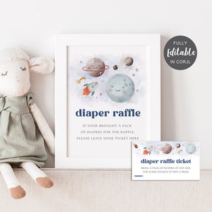 Editable Space Diaper Raffle Set, Space Diaper Raffle Sign, Moon Diaper Raffle Ticket, Houston We Have A Boy, Space Nappy Raffle Sign, 888