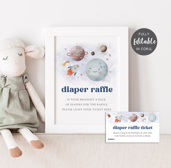 Moon Diaper Raffle Ticket Space Nappy Raffle Sign Houston We Have A Boy ...