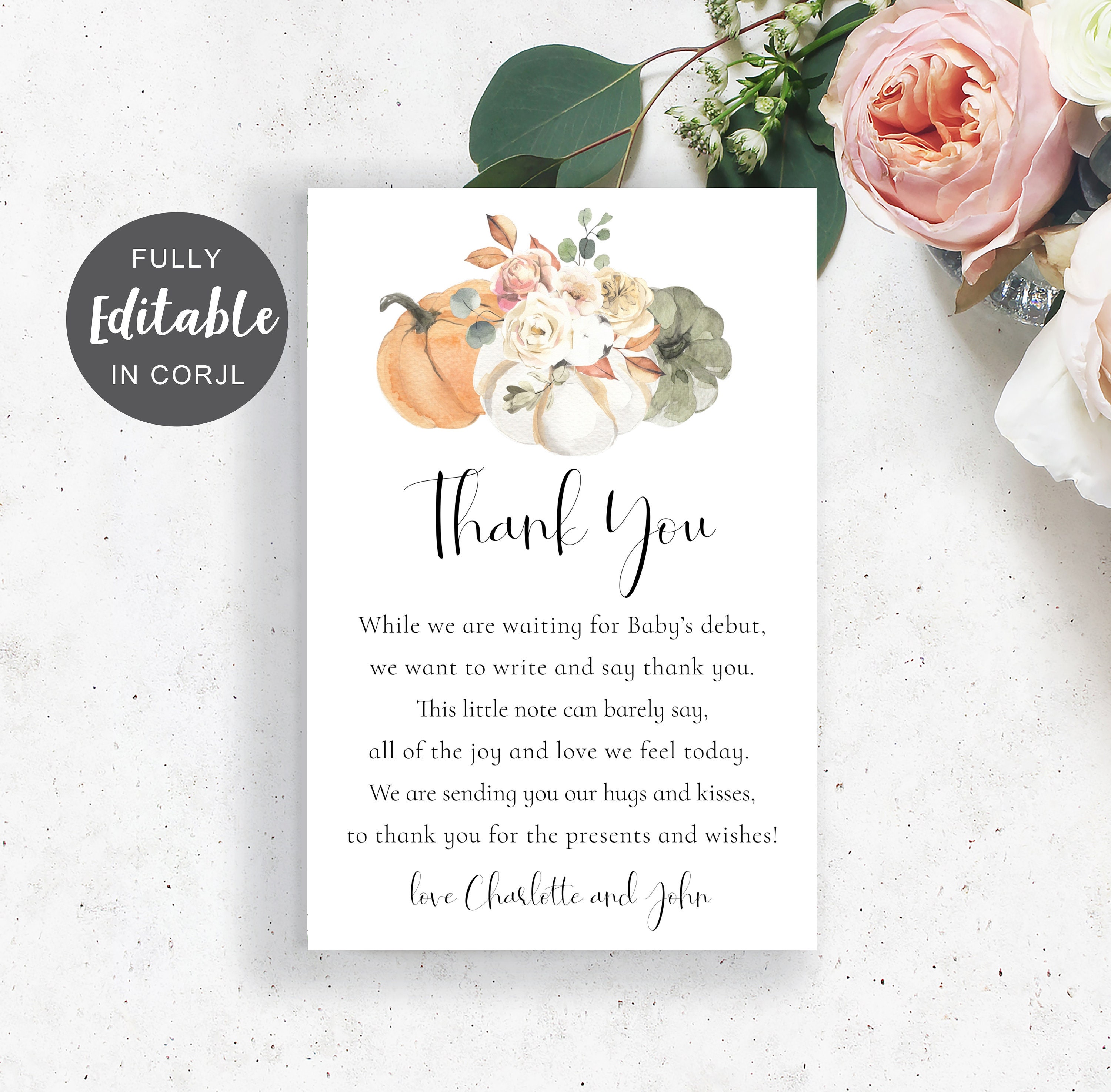 EDITABLE Little Pumpkin Thank You Card Fall Thank You Note - Etsy