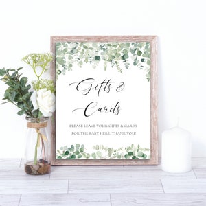 Greenery Gifts and Cards Sign, Presents and Cards Sign, Baby Shower Sign, Eucalyptus Cards and Gifts, Instant Download