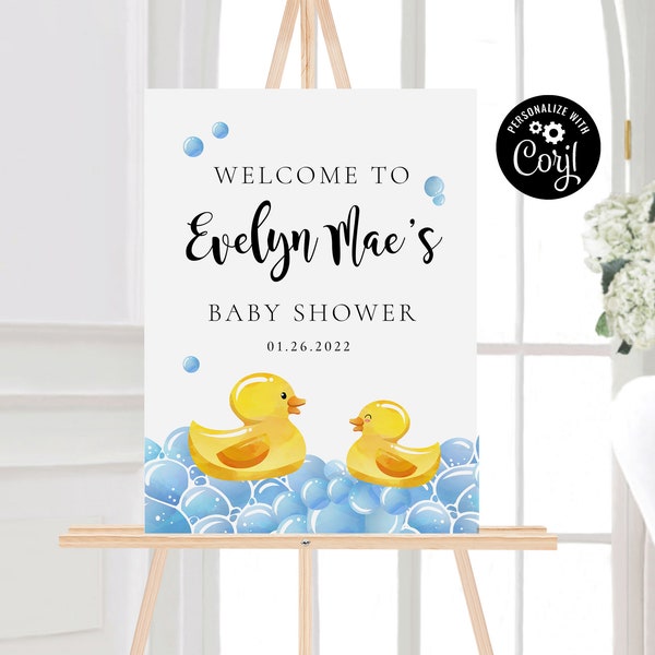 Editable Rubber Duckie Welcome SIgn, Rubber Ducky Baby Shower Sign, Printable Baby Shower Welcome, Rubber Duck Baby Shower Welcome, S20