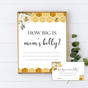 How Big Is Mom&#39;s Belly Game, Baby Bump Game, Measure Mommy&#39;s Belly Game, Guess How Big Mom&#39;s Belly, Bee Shower Games, Bee Baby Shower, SET71
