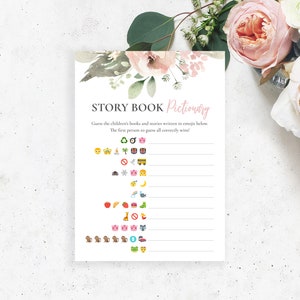 Stoffig roze verhalenboekpictionary, babyshowerspellen, babyshower voor meisjes, virtuele douchespellen