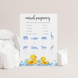 Animal Pregnancy Game, Animal Gestation Game, Baby Shower Pregnancy Game, Rubber Duck Shower Games, Rubber Ducky Baby Shower SET20