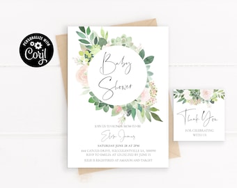 Editable Succulent Baby Shower Invitation, Cactus Shower Invitation, Fiesta Invite, Girl's Baby Shower, Greenery Invite, SET221