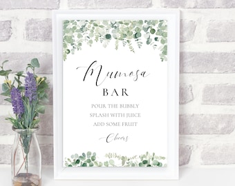 Greenery Mumosa Bar Sign, Mum-osa Drinks Sign, Baby Shower Sign, Bubbly Bar Sign, Eucalyptus Drinks Sign, Instant Download, UK English