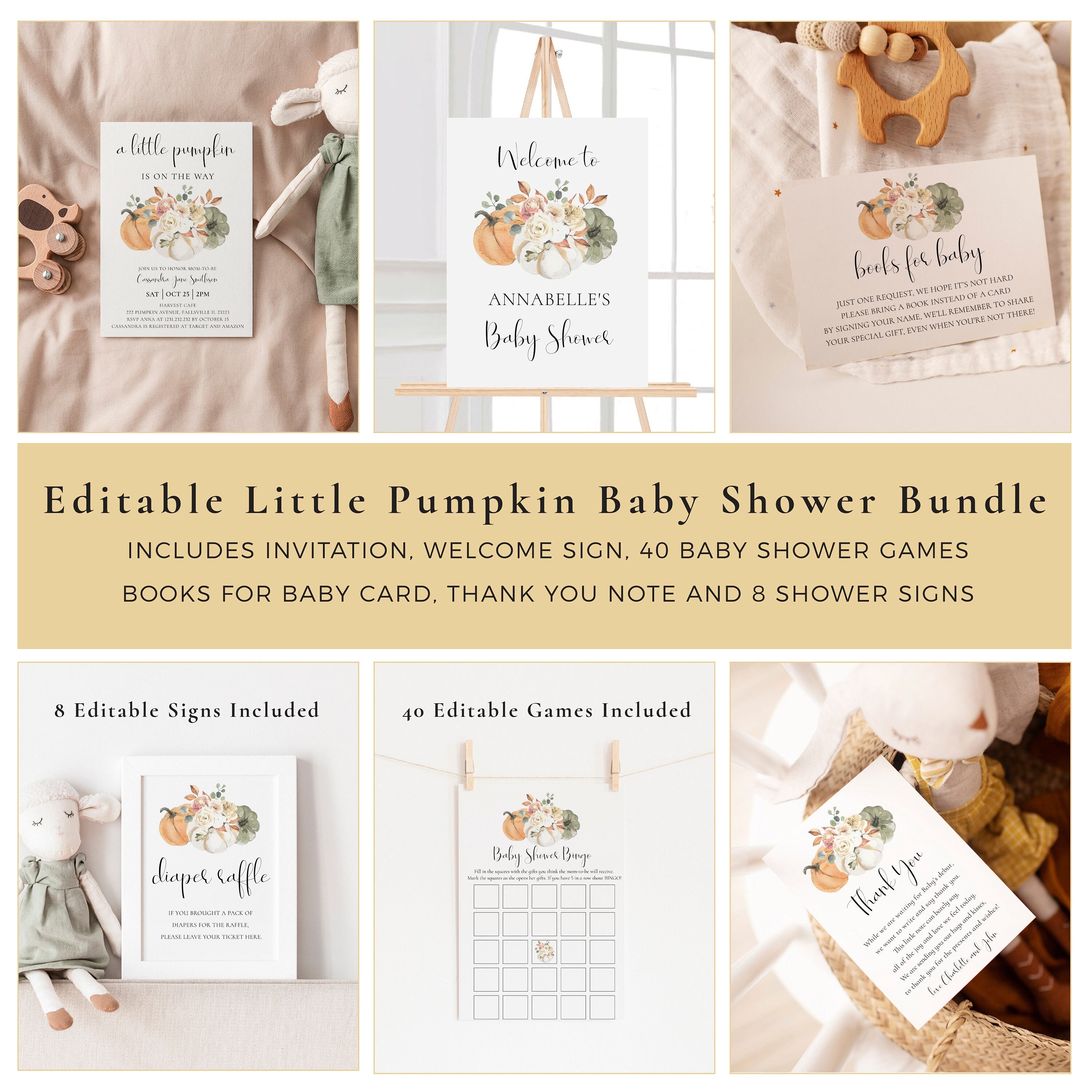 Editable Little Pumpkin Baby Shower Bundle, Fall Baby Shower Pack, Pu…