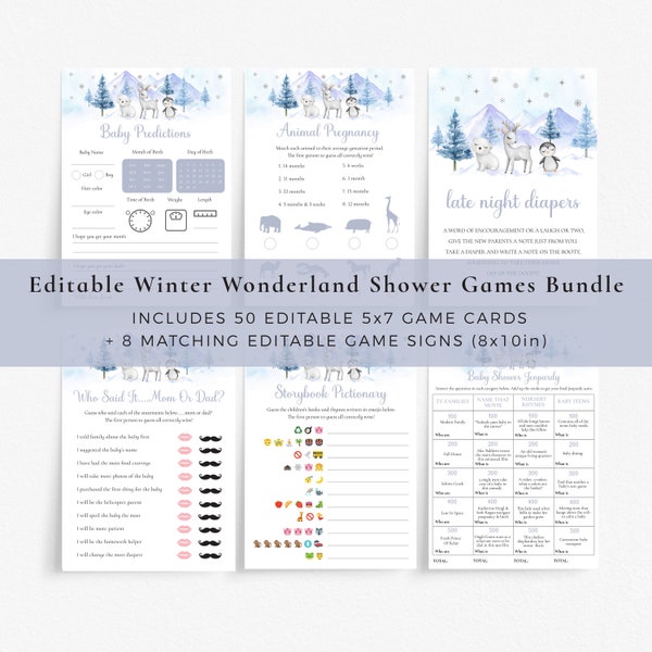 Editable Winter Wonderland Games Bundle, Baby Shower Games Pack, Christmas Shower Games Set, Baby It's Cold Out Games, Printable Games SET42