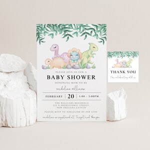 Editable Dinosaur Baby Shower Invitation, Dinosaur Baby Shower, Boy&#39;s Baby Shower Invite, Dinosaur Thank You Tag, Printable Shower, SET332